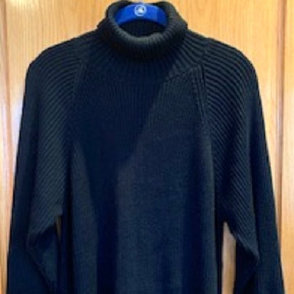 Susan Graver Turtleneck Sweater Cotton Blend Black Cable-Knit Pullover Sz: XL - Picture 1 of 5